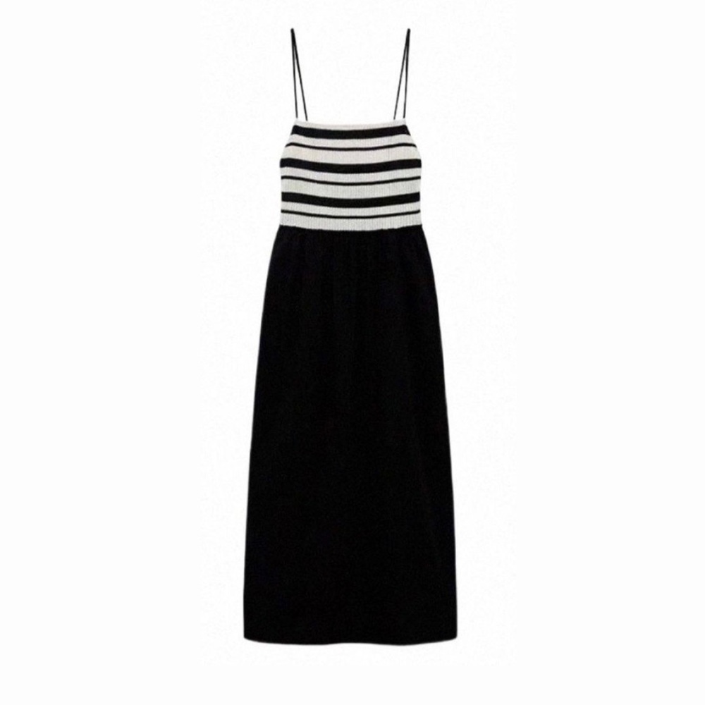 Zara crochet knit striped top midi dress M black cream